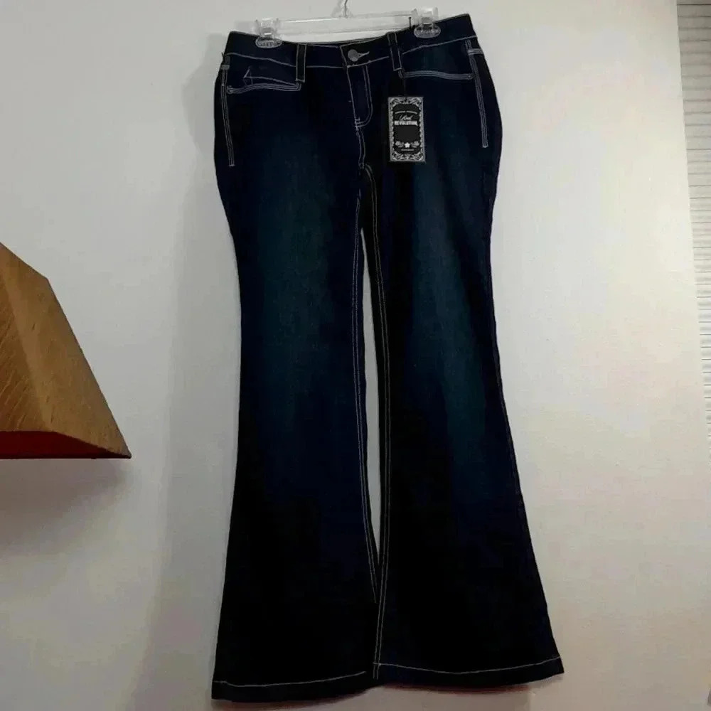 Dark Wash Wide Leg Jeans - Women's Flare